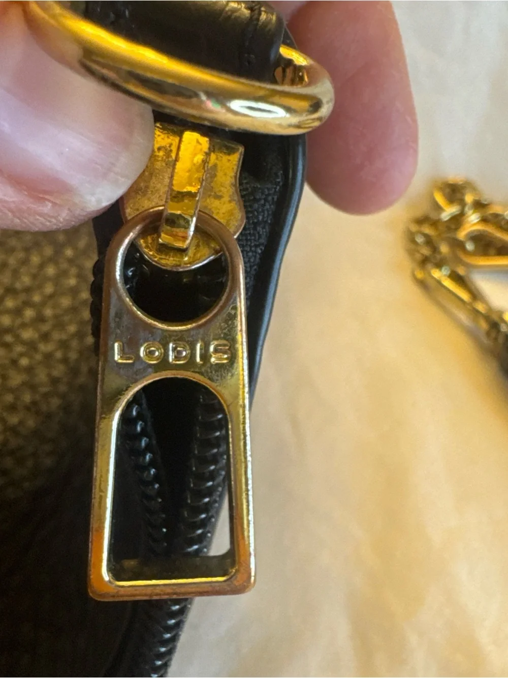 LODIS Black Pebbled Leather 2 Ways Chain Strap Zipper Clutch Crossbody Bag